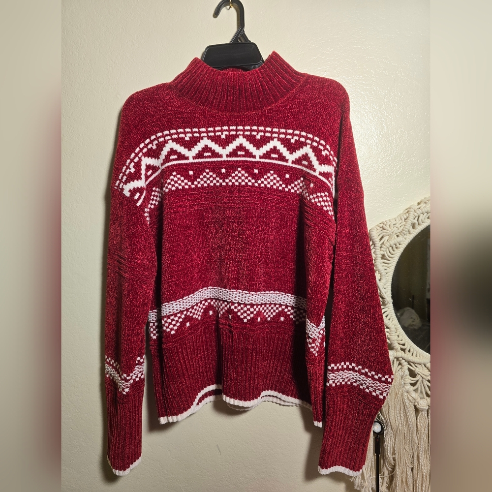 Christian Siriano Red and White Geometric Sweater